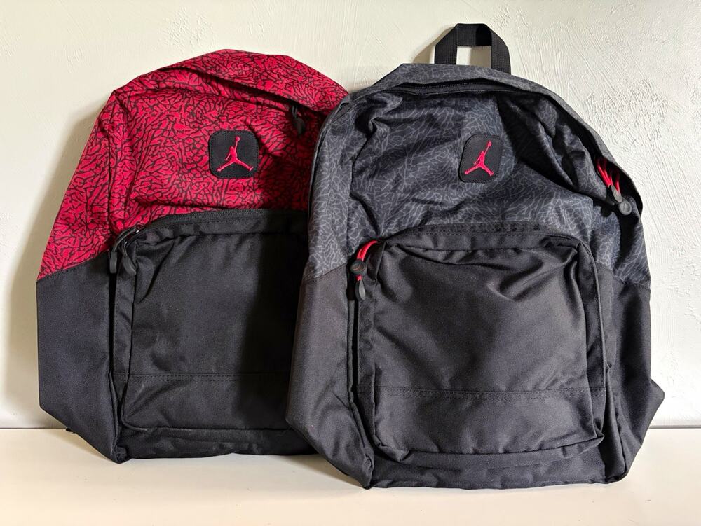 Lot 2 NWT Jordan Jumpman L Backpacks Black/Red Animal Print Zip Pockets (0184)
